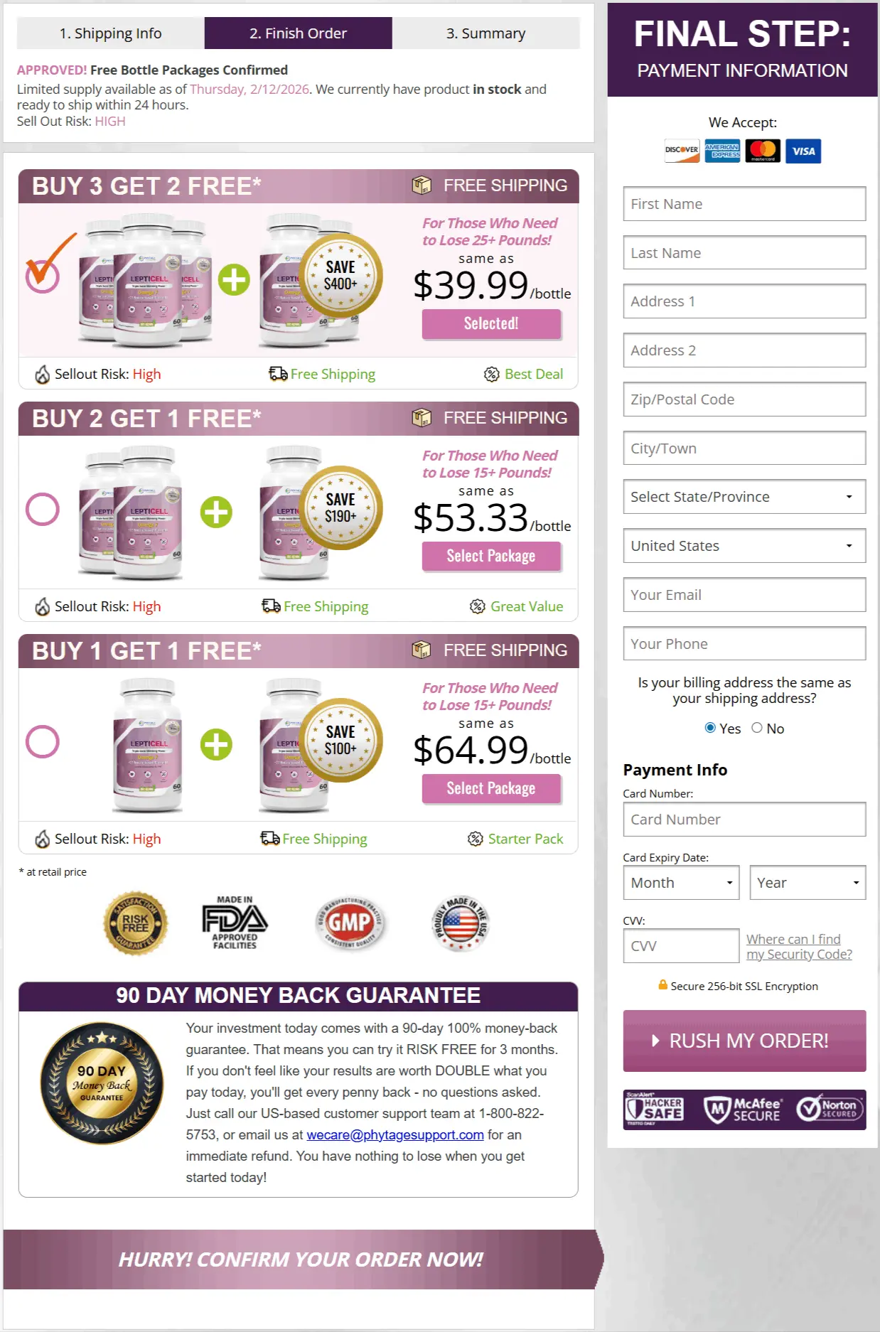 LeptiCell Secure Checkout Page